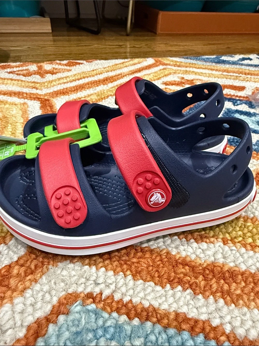 CROCS Kids Navy Blue Sandals with Adjustable Red Straps